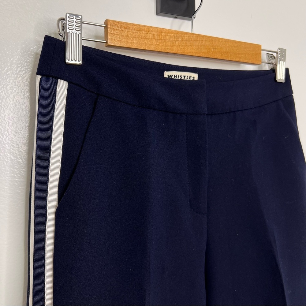 WHISTLES Navy Blue Slim Fit Side Pin Stripe Pants - Picture 2 of 6